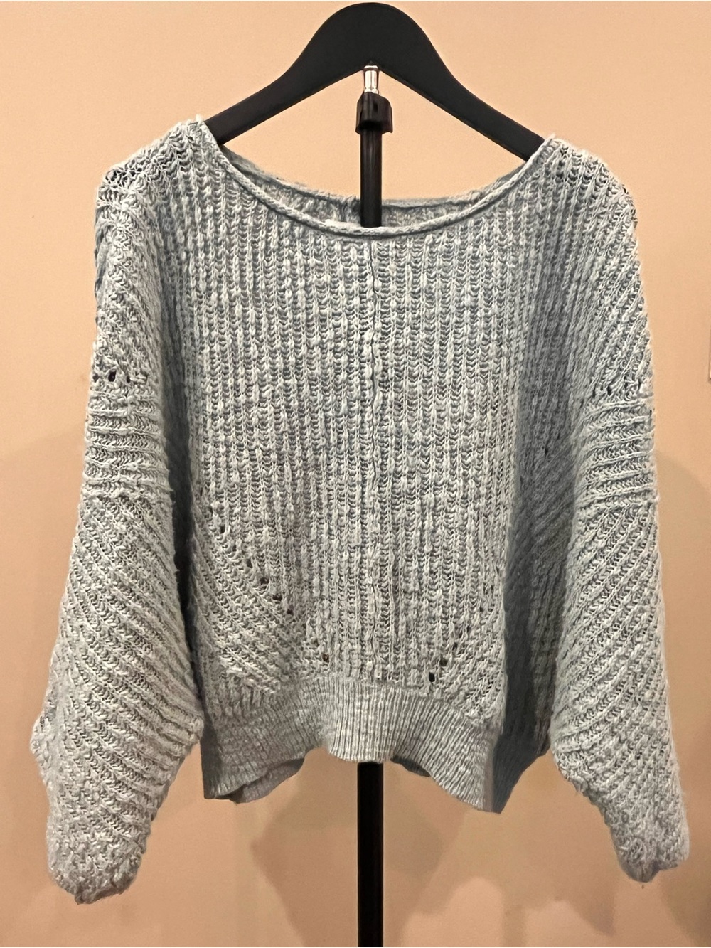 by Anthropologie Open Knit Cropped Dolman Sweater Small Blue Gray